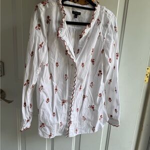 Talbots White Blouse with Red Embroidery
